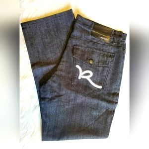 NEW Men's Vintage ROCAWEAR JNCO Black Dark Denim Jeans Double R Emblem 36Wx30L